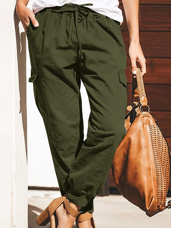 Solid Color Cotton Pockets Overalls Trouser Pants Mssza