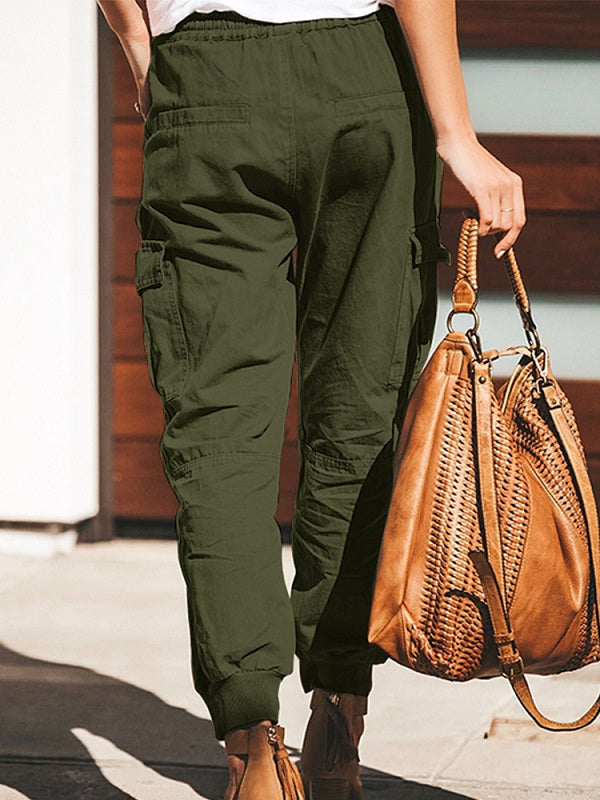 Solid Color Cotton Pockets Overalls Trouser Pants Mssza