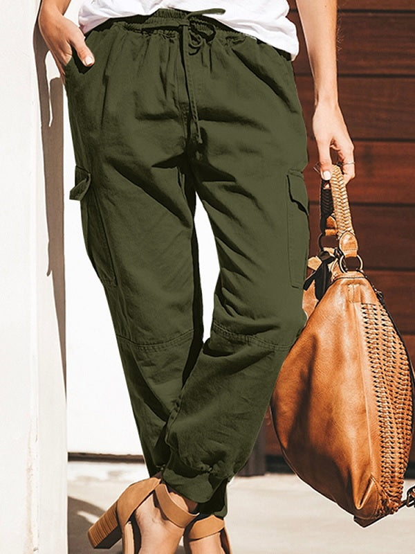 Solid Color Cotton Pockets Overalls Trouser Pants Mssza