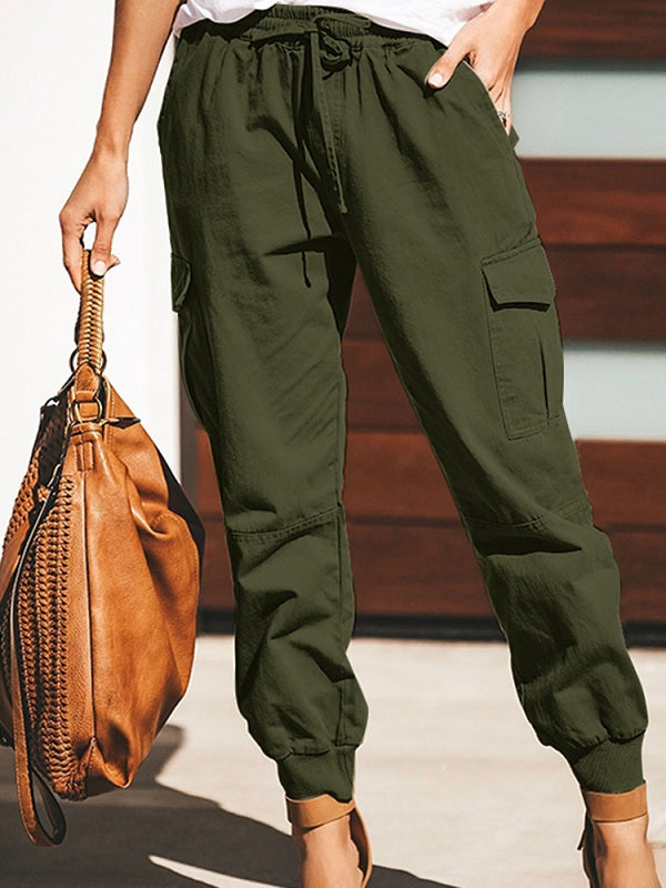 Solid Color Cotton Pockets Overalls Trouser Pants Mssza