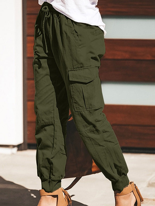 Solid Color Cotton Pockets Overalls Trouser Pants Mssza
