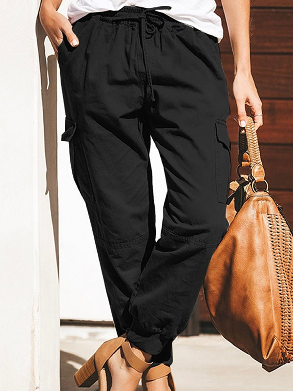 Solid Color Cotton Pockets Overalls Trouser Pants Mssza