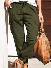 Solid Color Cotton Pockets Overalls Trouser Pants Mssza