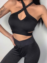 Solid Color Cross Halter Cropped Yoga Tank Mssza