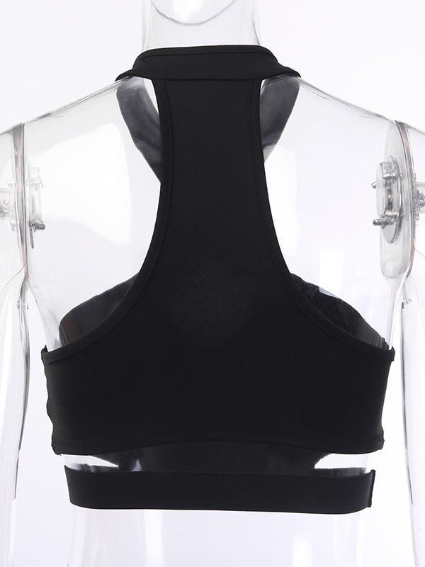 Solid Color Cross Halter Cropped Yoga Tank Mssza