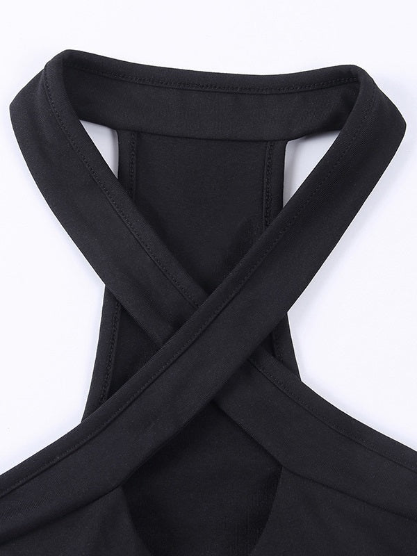 Solid Color Cross Halter Cropped Yoga Tank Mssza