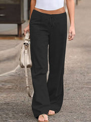 Solid Color Drawstring Waist Loose Wide Leg Casual Pants Mssza