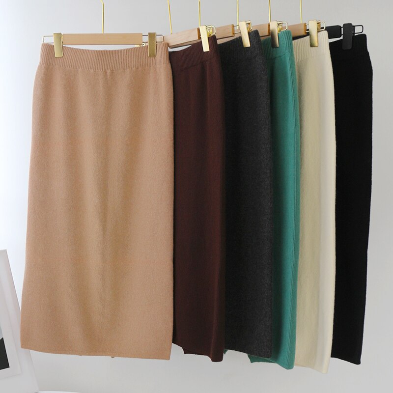 Solid Color Knitted Midi Skirt Mssza
