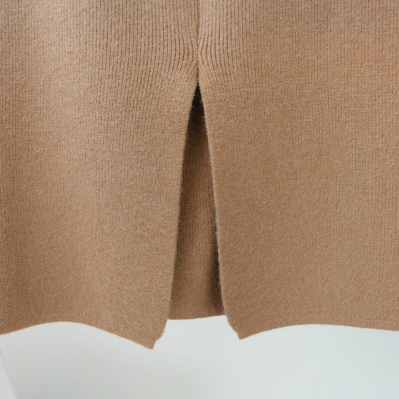 Solid Color Knitted Midi Skirt Mssza