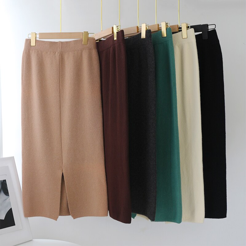 Solid Color Knitted Midi Skirt Mssza