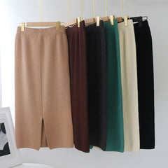 Solid Color Knitted Midi Skirt Mssza