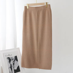 Solid Color Knitted Midi Skirt Mssza