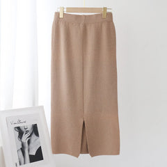 Solid Color Knitted Midi Skirt Mssza
