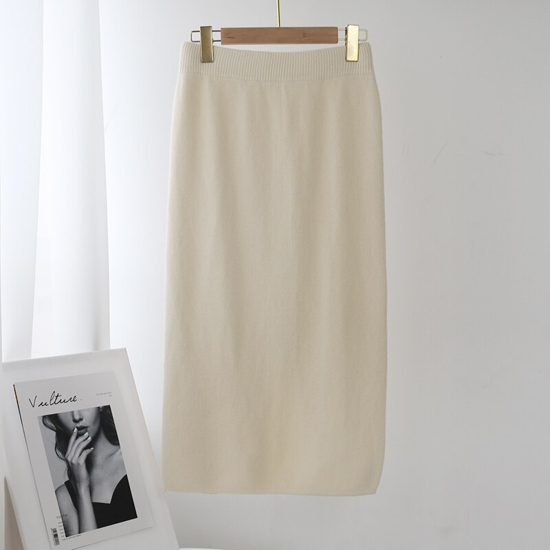 Solid Color Knitted Midi Skirt Mssza