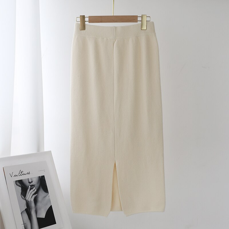 Solid Color Knitted Midi Skirt Mssza