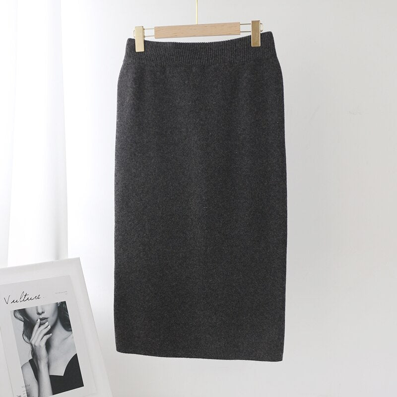 Solid Color Knitted Midi Skirt Mssza