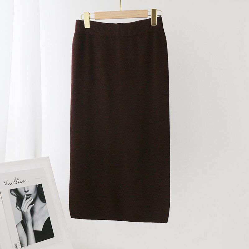 Solid Color Knitted Midi Skirt Mssza