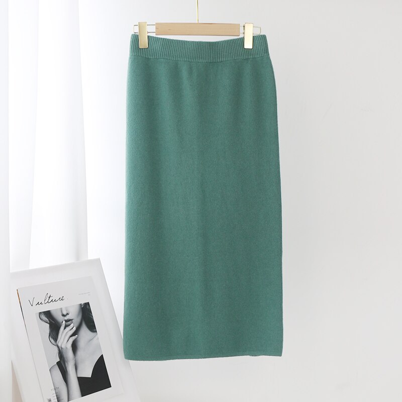 Solid Color Knitted Midi Skirt Mssza