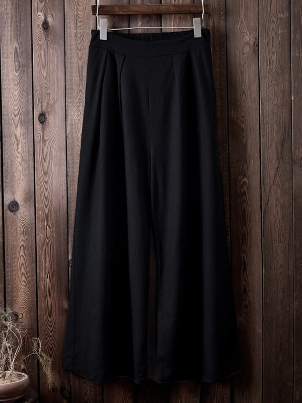 Solid Color Linen Cotton Wide Leg Pants Mssza