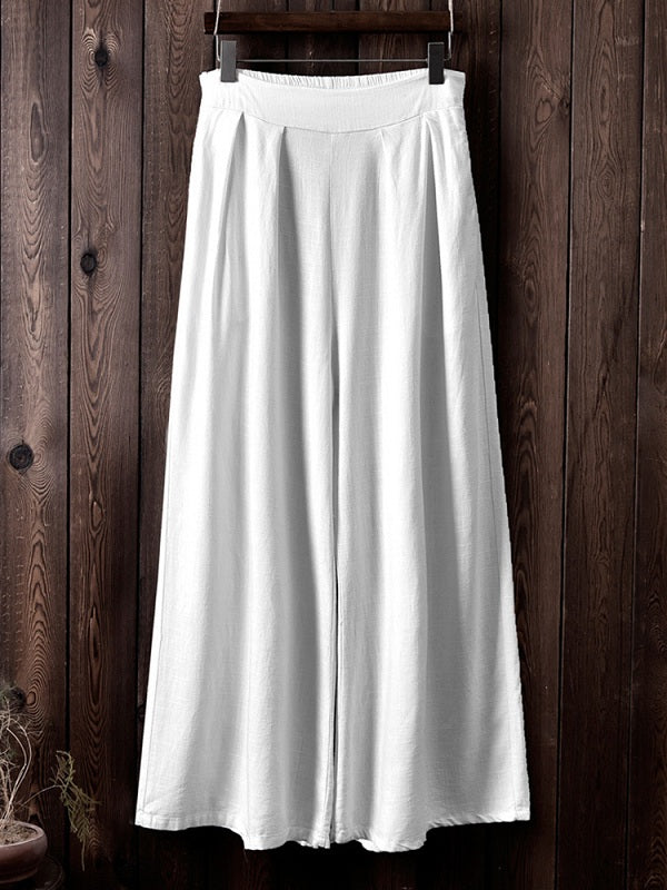 Solid Color Linen Cotton Wide Leg Pants Mssza