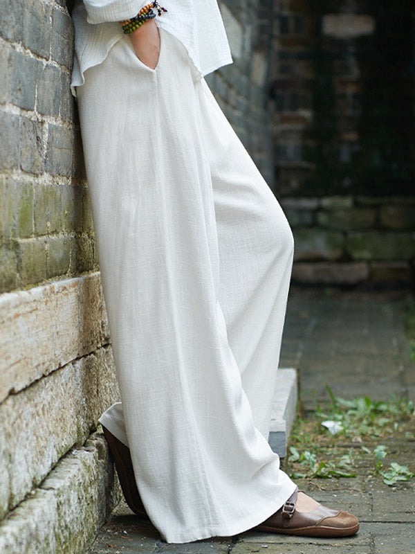 Solid Color Linen Cotton Wide Leg Pants Mssza