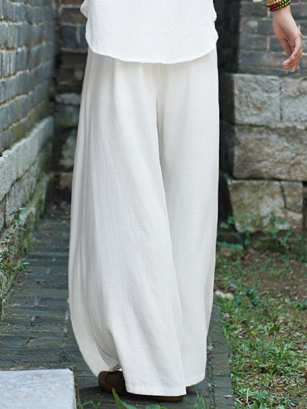 Solid Color Linen Cotton Wide Leg Pants Mssza