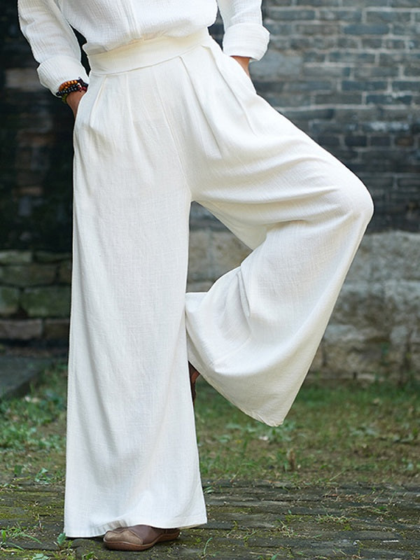 Solid Color Linen Cotton Wide Leg Pants Mssza