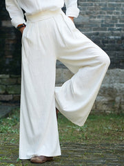 Solid Color Linen Cotton Wide Leg Pants Mssza