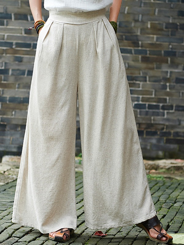 Solid Color Linen Cotton Wide Leg Pants Mssza