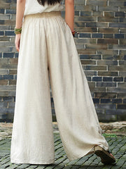 Solid Color Linen Cotton Wide Leg Pants Mssza