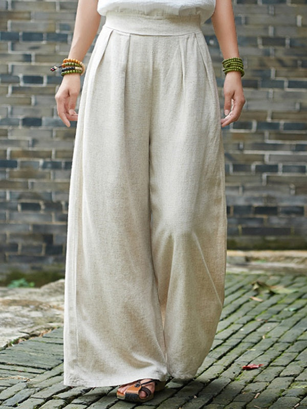 Solid Color Linen Cotton Wide Leg Pants Mssza