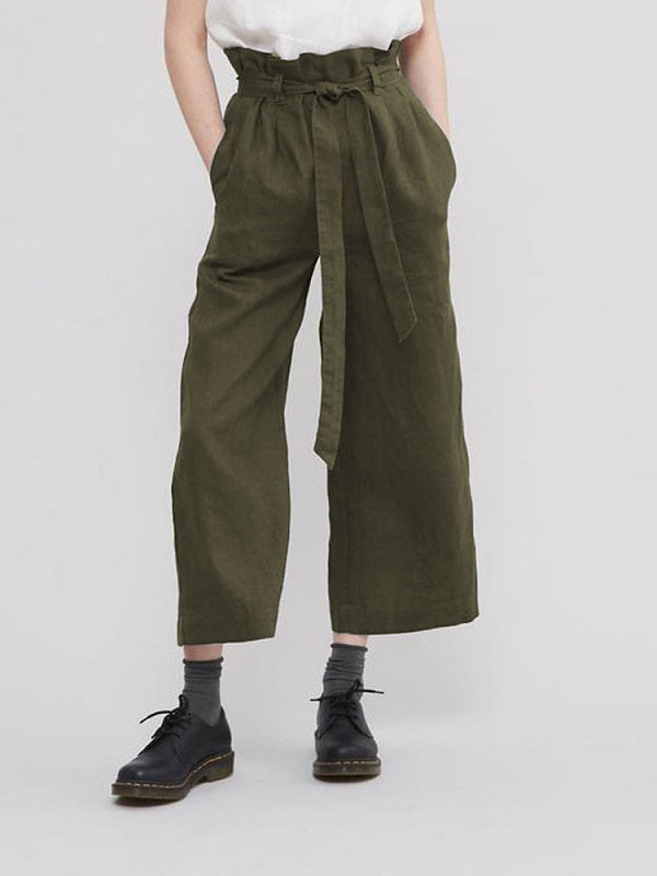 Solid Color Loose Causal Wide Leg Pants With Belt Mssza
