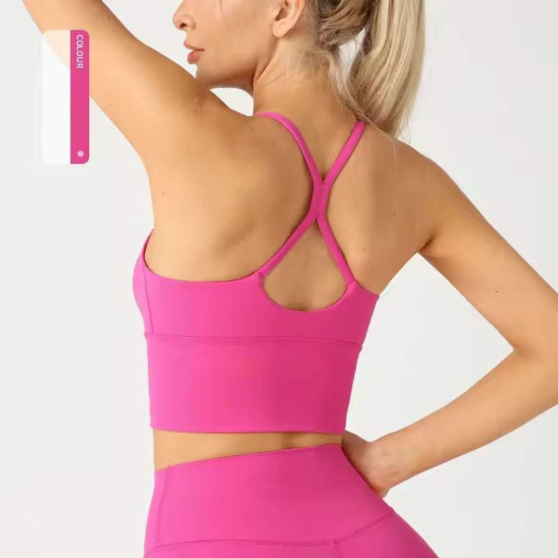 Solid Color Naked Feeling Cross Back Y Shape Sports Yoga Jogging Workout Bra Mssza