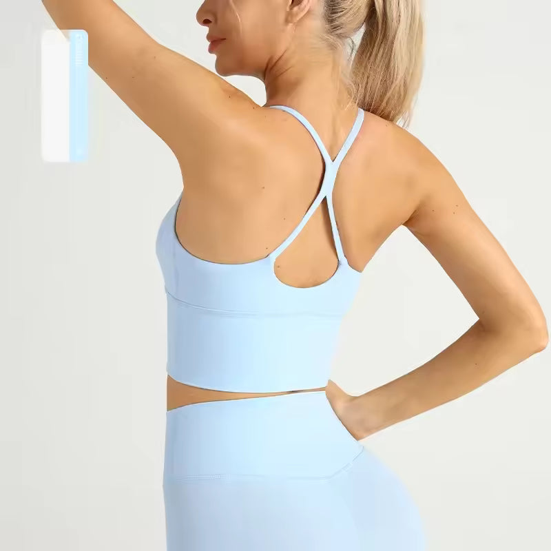 Solid Color Naked Feeling Cross Back Y Shape Sports Yoga Jogging Workout Bra Mssza