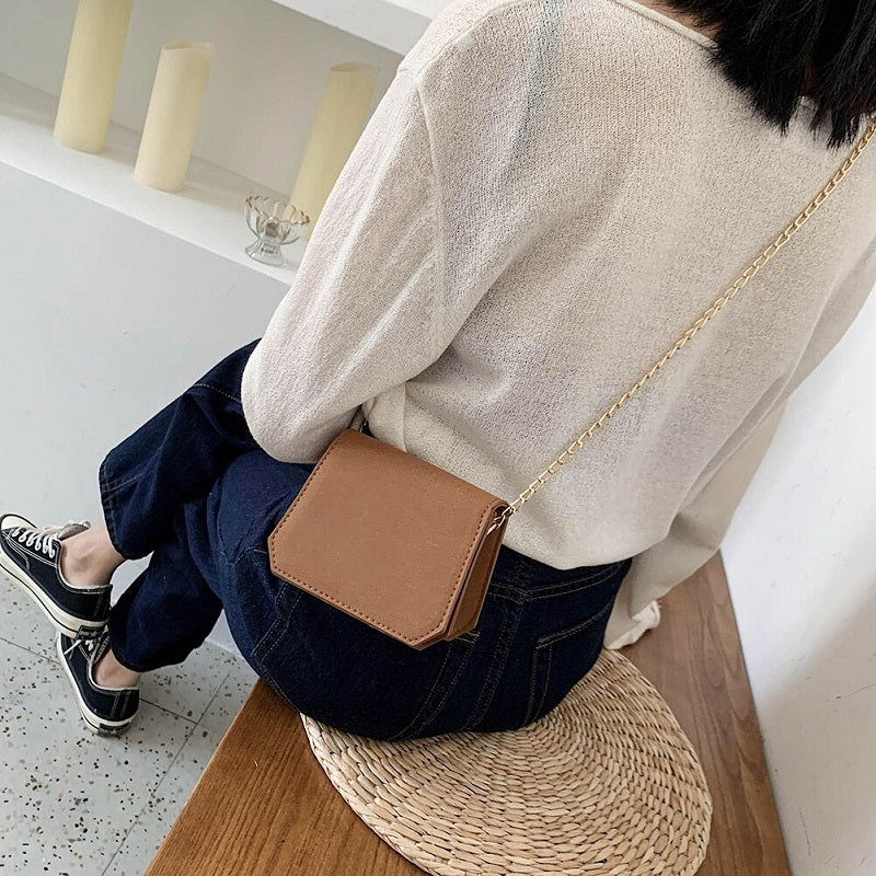Solid Color PU Leather Designer Mini Chain Crossbody Bag Mssza