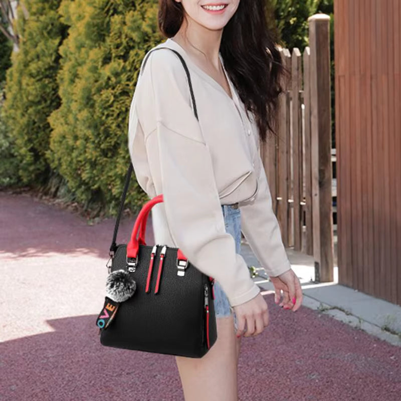 Solid Color PU Leather Messenger Fur Ball Shoulder Crossbody Flap Bag Mssza