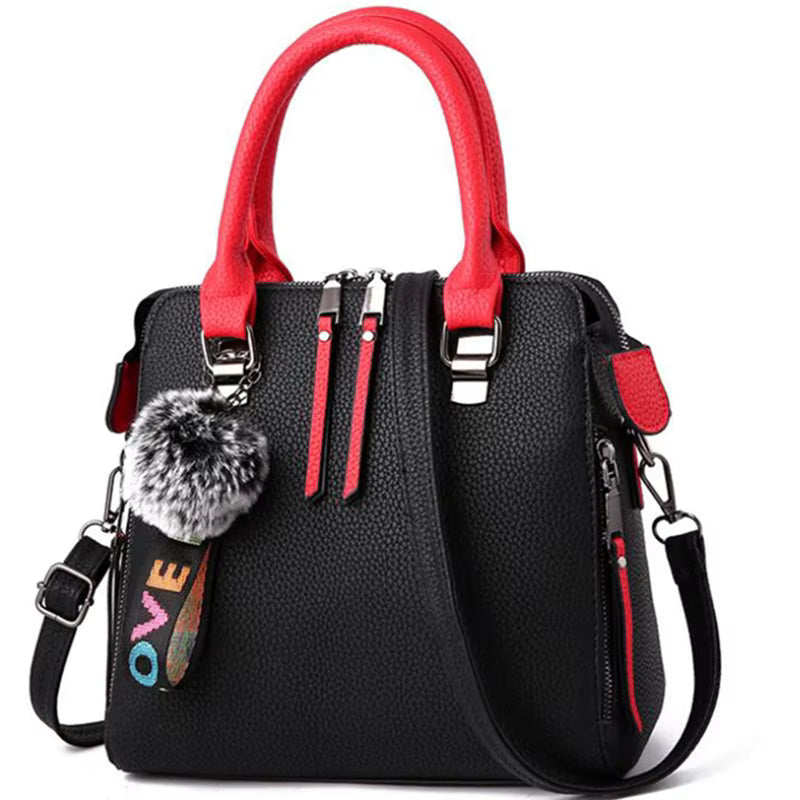 Solid Color PU Leather Messenger Fur Ball Shoulder Crossbody Flap Bag Mssza