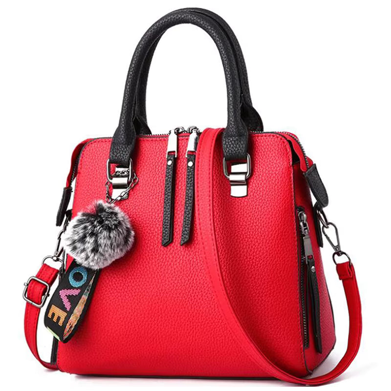 Solid Color PU Leather Messenger Fur Ball Shoulder Crossbody Flap Bag Mssza
