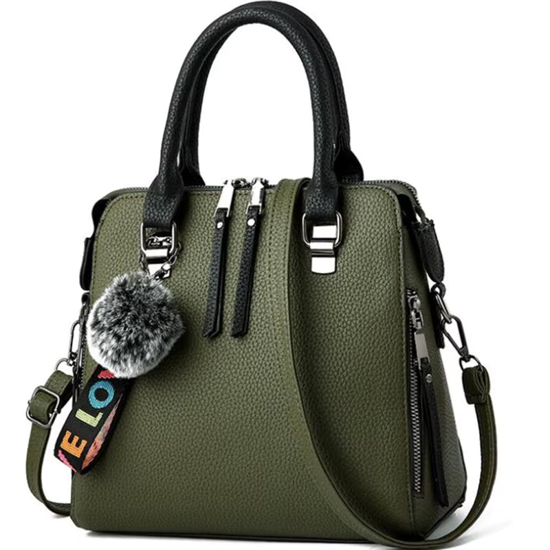 Solid Color PU Leather Messenger Fur Ball Shoulder Crossbody Flap Bag Mssza