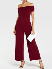 Solid Color Plain Off-shoulder Slash Neck Long Casual Jumpsuit Mssza