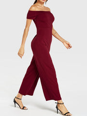 Solid Color Plain Off-shoulder Slash Neck Long Casual Jumpsuit Mssza