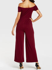 Solid Color Plain Off-shoulder Slash Neck Long Casual Jumpsuit Mssza