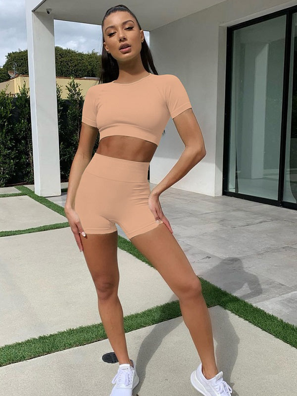 Solid Color Skinny Short Yoga Pants Mssza