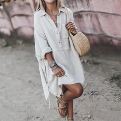 Solid Cotton Long Sleeve Casual Long Top Mssza