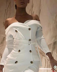 Solid Double Breasted Slit Blazer Dress Mssaz Desses