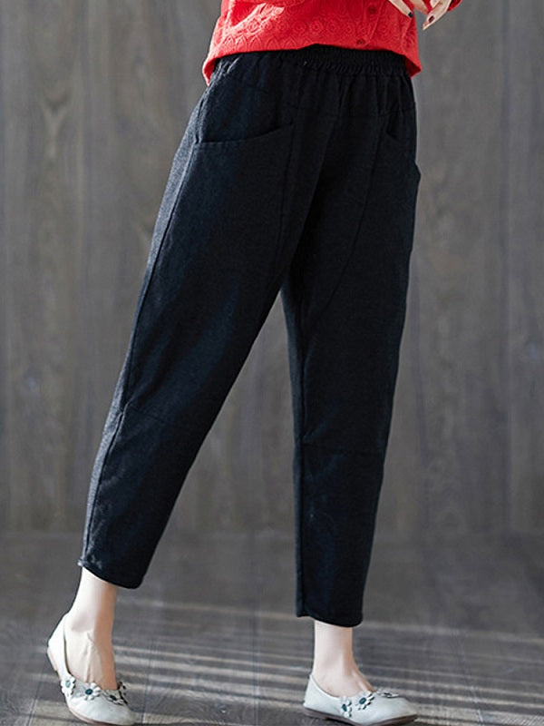 Solid High Elastic Waist Harem Pants Mssza