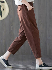 Solid High Elastic Waist Harem Pants Mssza