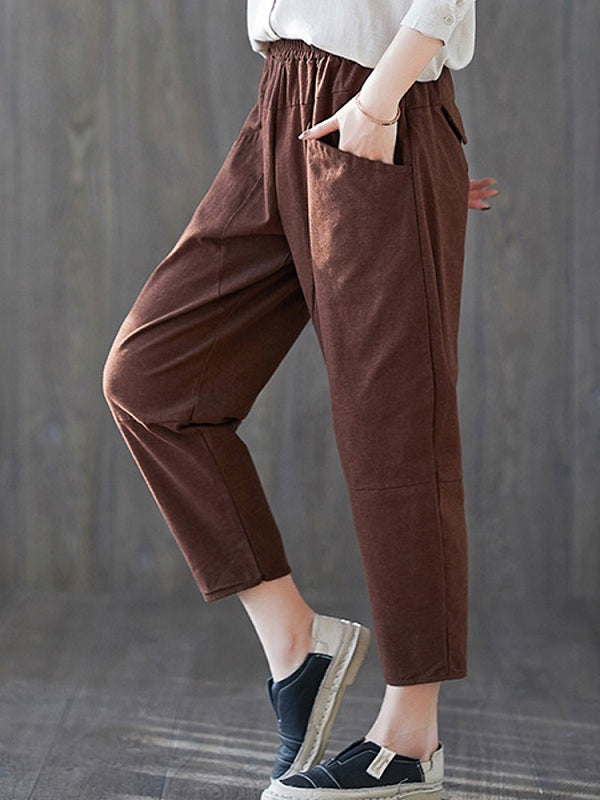 Solid High Elastic Waist Harem Pants Mssza