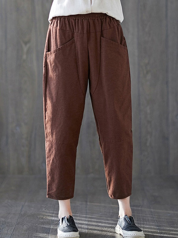 Solid High Elastic Waist Harem Pants Mssza