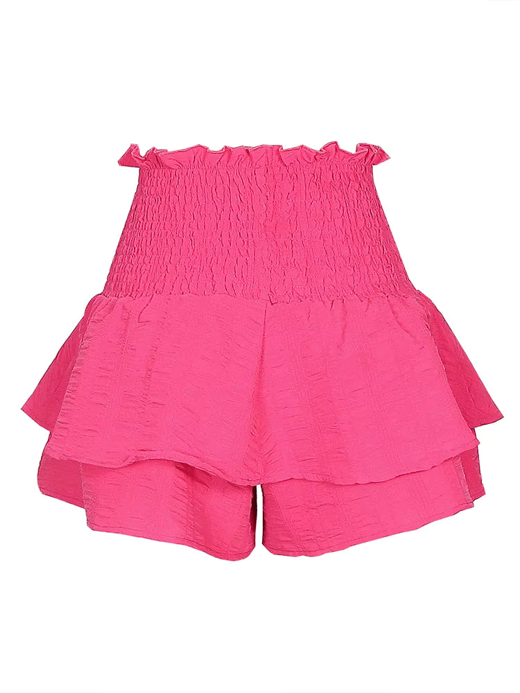 Solid High Waist Ruffle Trim Adjustable Tied Detail Perfect Casual Wear Short Mssza